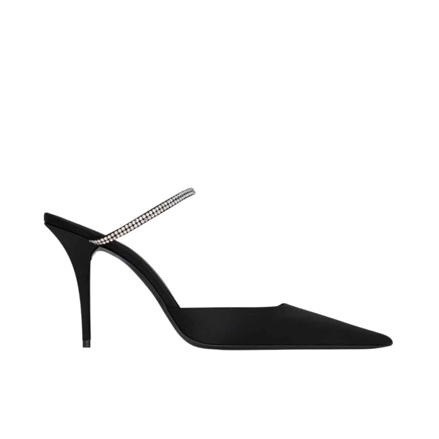 SAINT LAURENT BARBARA MULES SATIN AND RHINESTONES IN BLACK 7997159QN0A1021