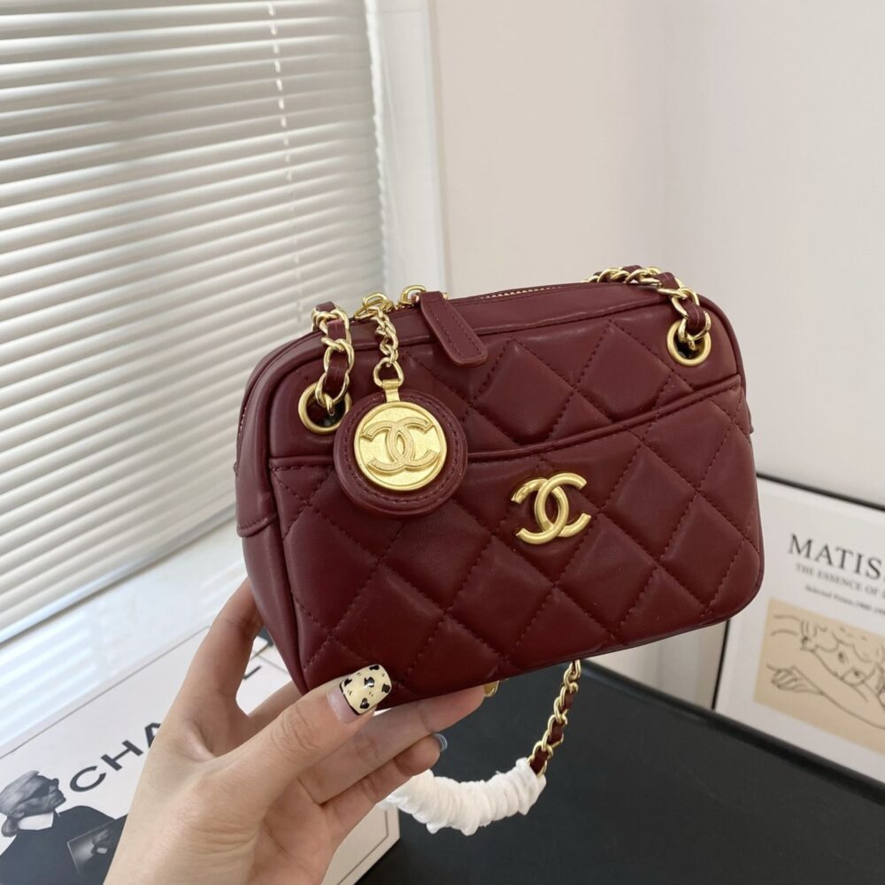 CHANEL MINI CAMERA CASE BURGUNDY 18CM AS5190 B18306 NZV44 - Image 2