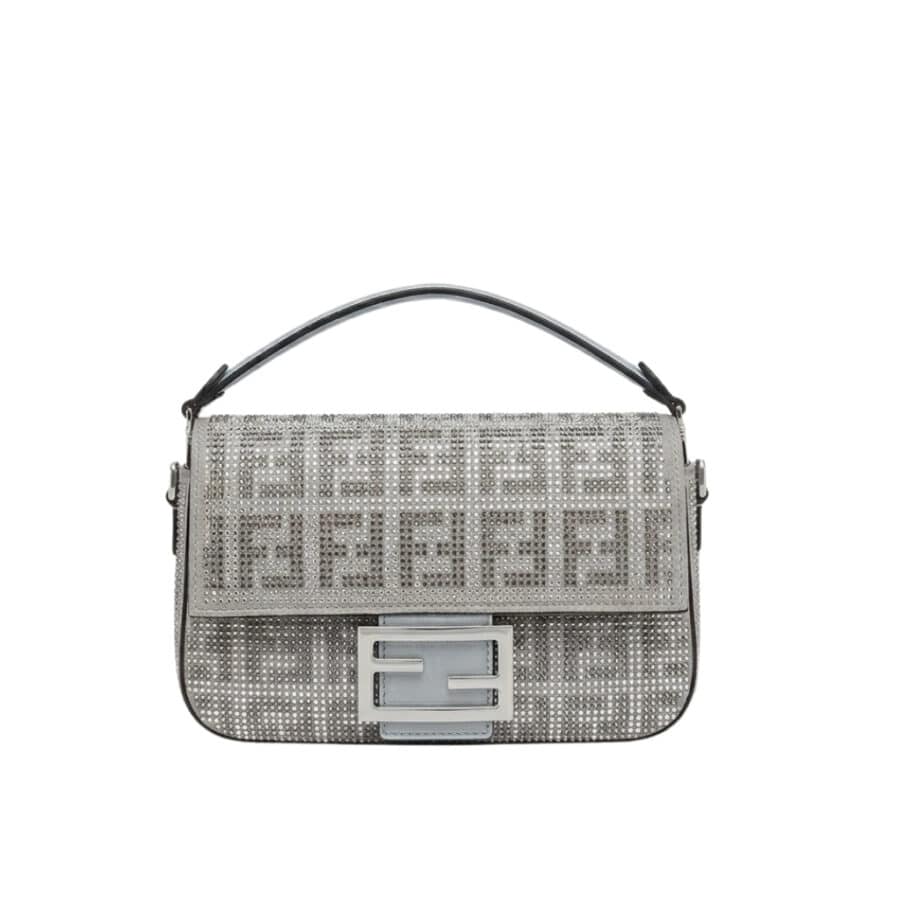 Fendi Baguette Crystal Trim Silver 25Cm