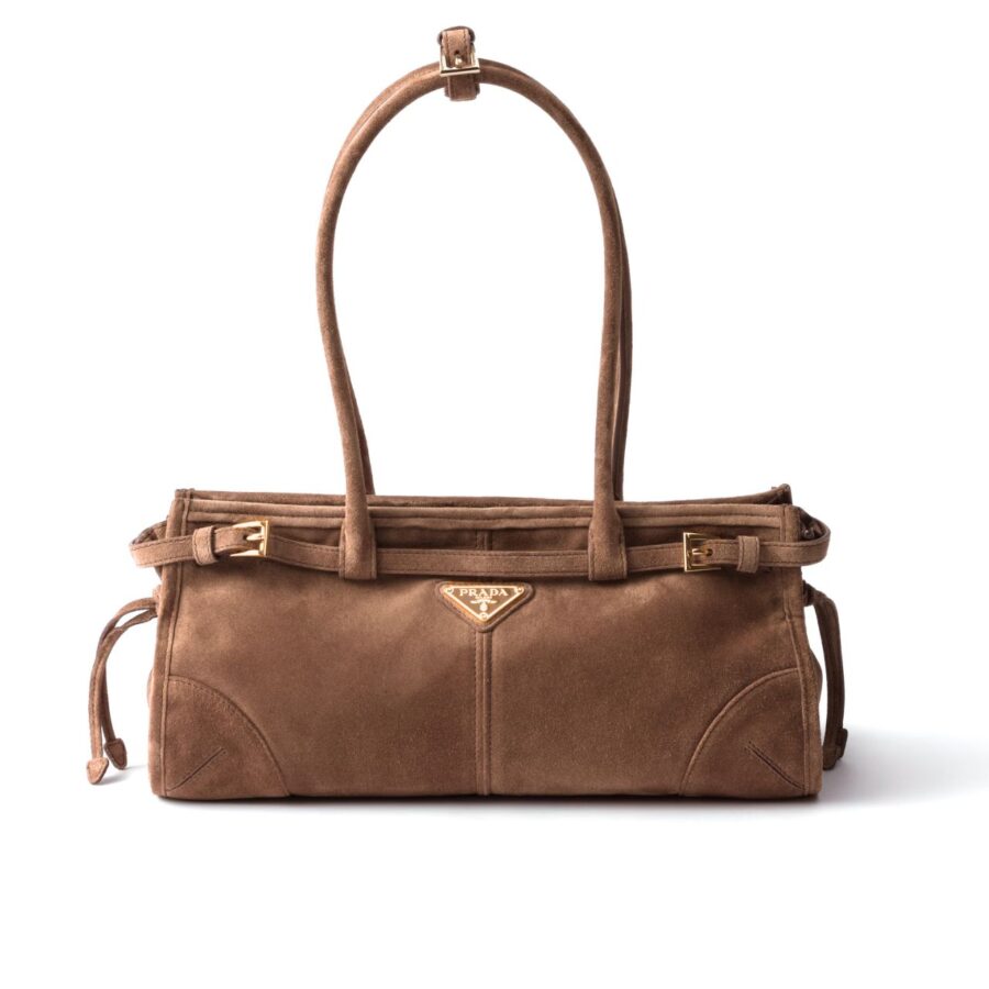 PRADA BONNIE MEDIUM SUEDE HANDBAG BROWN 32CM 1BA426 2C4S F0401 V MOO