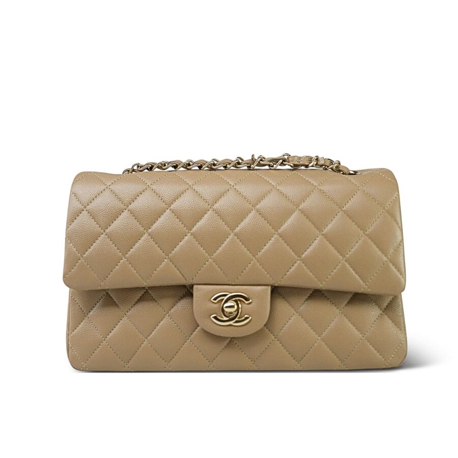 CHANEL CLASSIC FLAP BEIGE GOLD HARDWARE 33CM