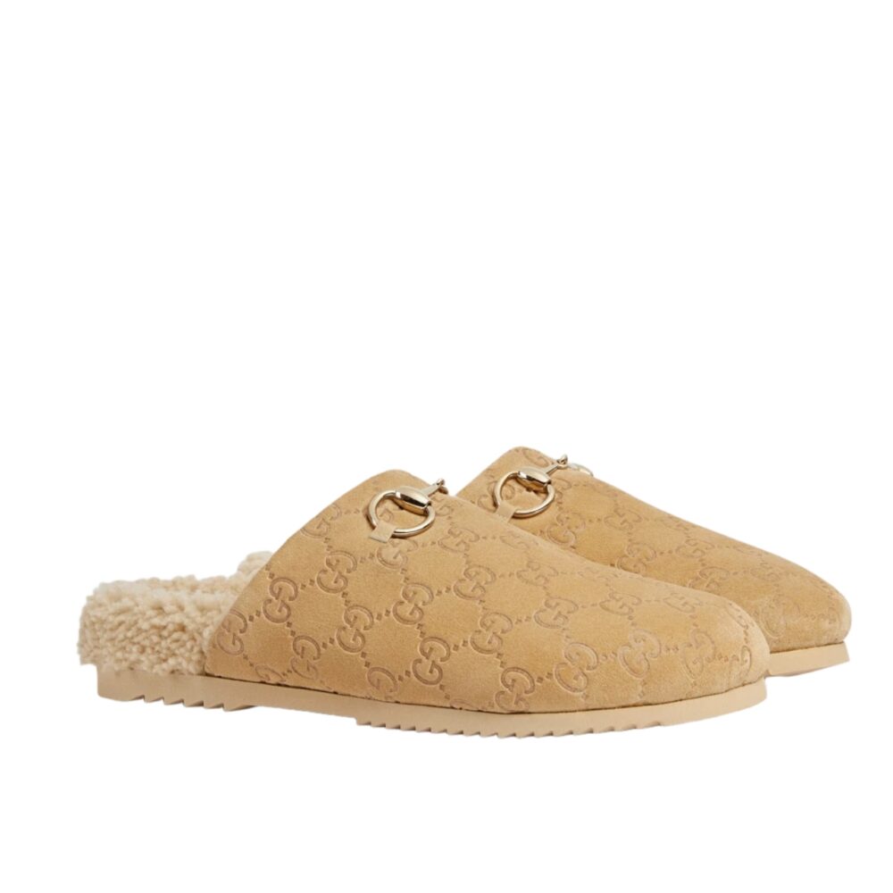 GUCCI WOMEN'S HORSEBIT MULE GG SUEDE IN BEIGE 798740 AADUY 9556