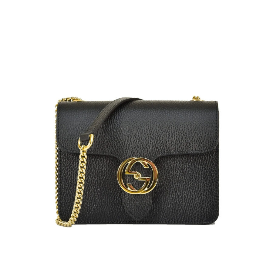 Gucci Interlocking Leather Chain Crossbody Bag Black 20Cm