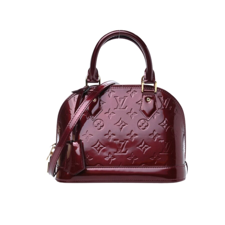 LOUIS VUITTON ALMA BB MONOGRAM VERNIS LEATHER DARK RED 23CM