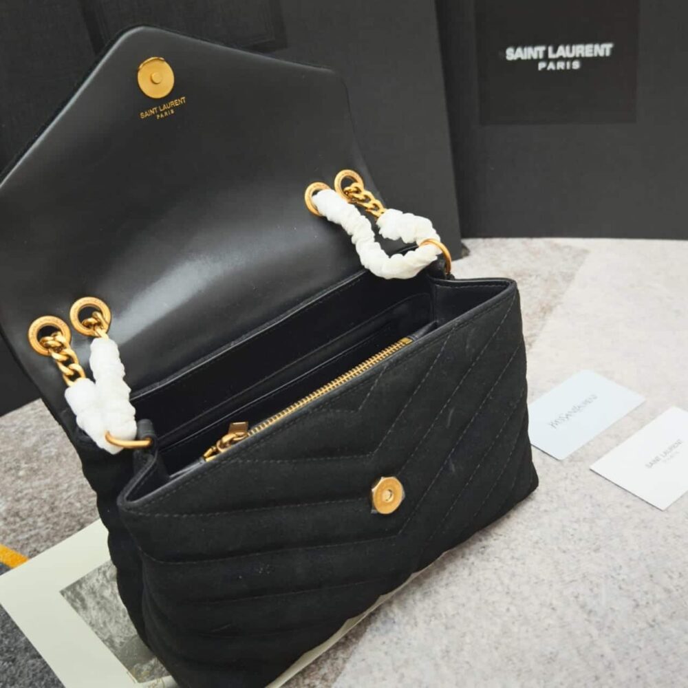 SAINT LAURENT LOULOU SMALL FLAP BAG SUEDE BLACK 25CM - Image 9
