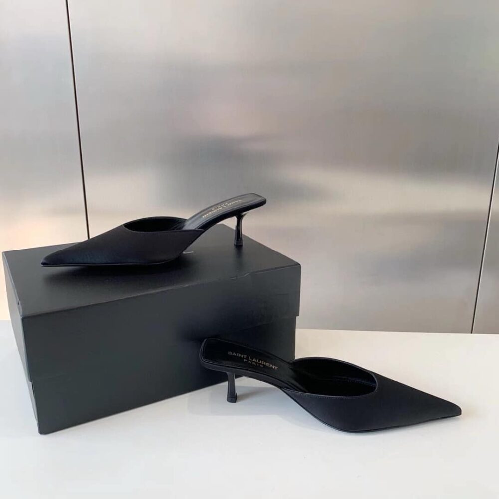 SAINT LAURENT BARBARA MULES SATIN IN BLACK 7869079QN001000 - Image 4