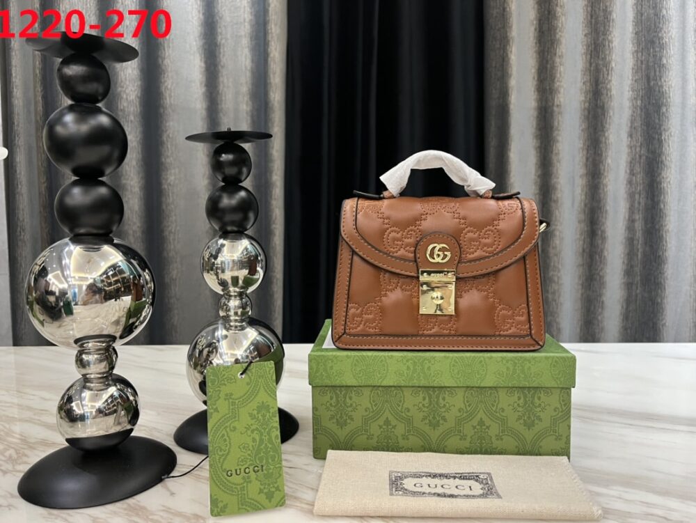 GUCCI GG MATELASSÉ SMALL TOP HANDLE BAG BROWN 20CM - Image 2