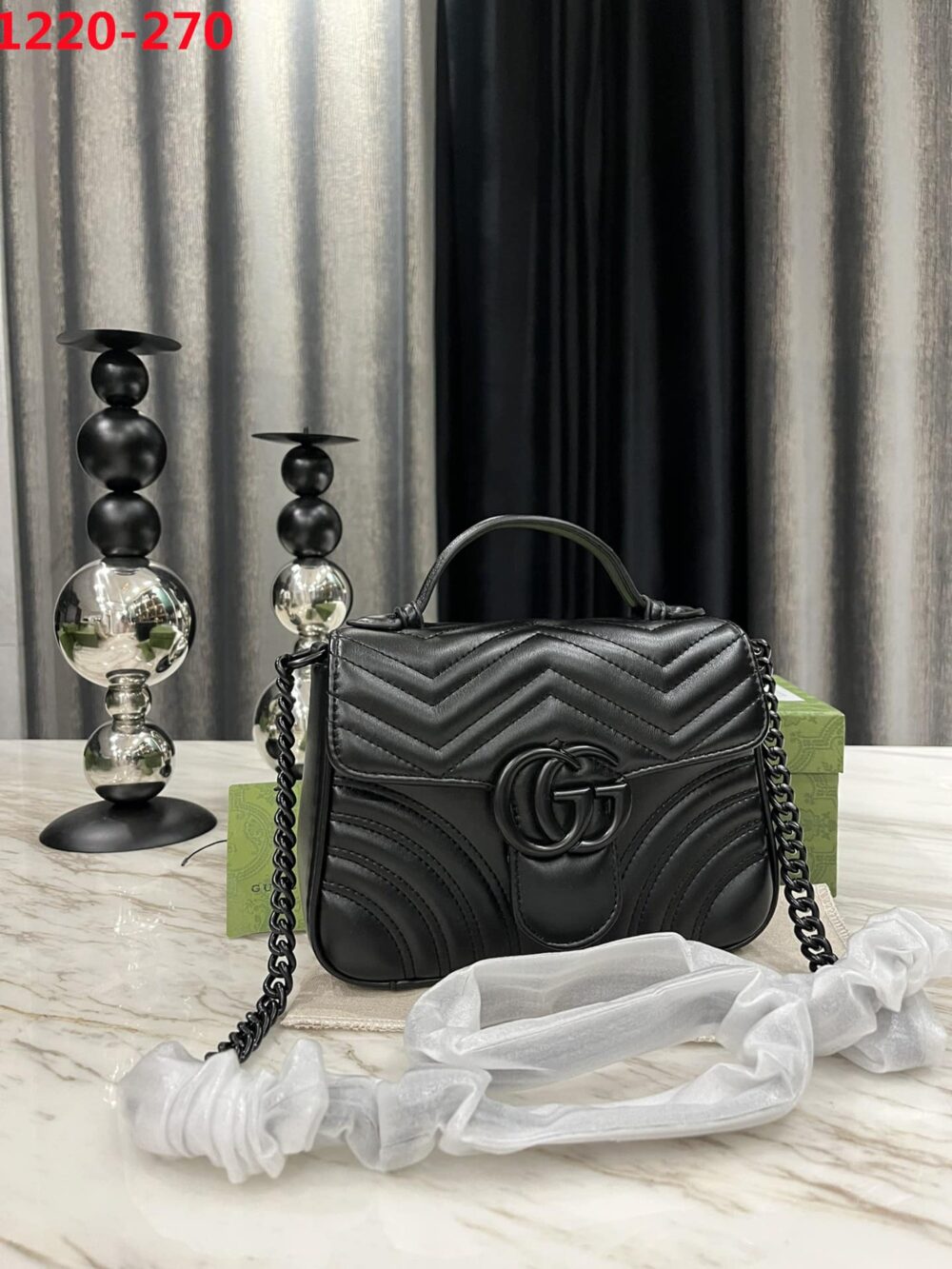 GUCCI MARMONT TOP HANDLE BAG BLACK 21CM 702563 DTDFV 1000 - Image 4