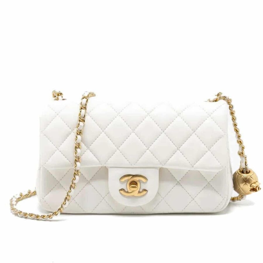 CHANEL 23C PEARL CRUSH MINI RECTANGULAR FLAP BAG WHITE 20CM