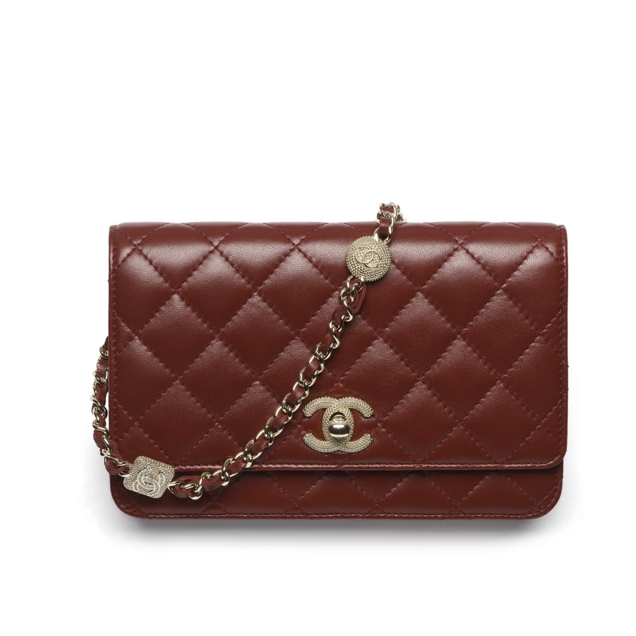 CHANEL WALLET ON CHAIN WITH DIAMOND BURGUNDY 20CM AP4299 B18216 NZV44