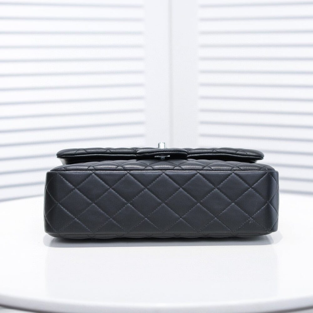 CHANEL SMALL CLASSIC FLAP BAG BLACK LEATHER WITH SILVER HARDARE 25CM A01113 Y01480 94305 - Image 3
