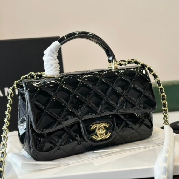CHANEL MINI CLASSIC HANDBAG WITH TOP HANDLE BLACK 20CM AS2431 B18237 94305 - Image 2