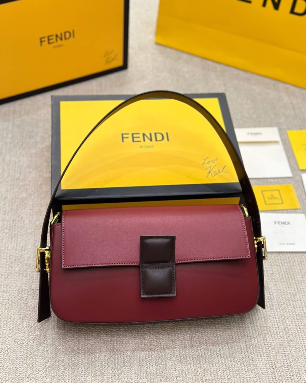 FENDI BAGUETTE BAG BURGUNDY AND BLACK 26CM 8BR821APKOF1NZ9 - Image 2
