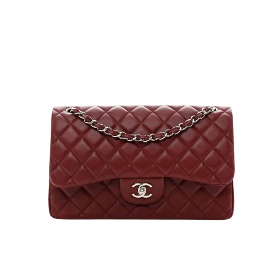 CHANEL CLASSIC DOUBLE FLAP BAG PLUM RED 25CM