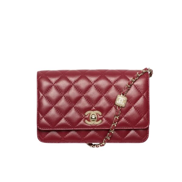 CHANEL WALLET ON CHAIN WITH DIAMOND BURGUNDY 20CM AP4299 B18216 NZV44