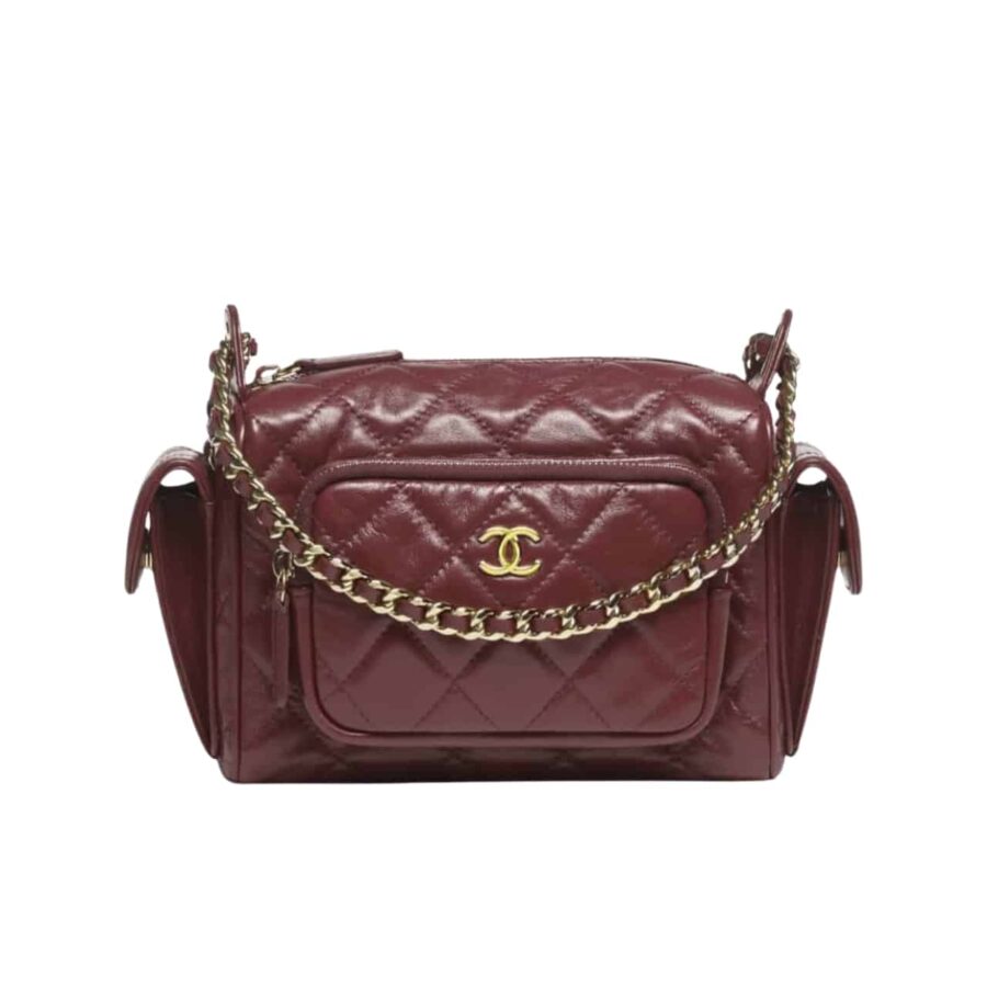CHANEL SMALL CAMERA CASE BURGUNDY 25CM AS5220 B18234 NZV44