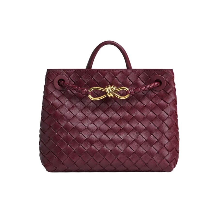 BOTTEGA VENETA ANDIAMO INTRECCIATO LEATHER TOP HANDLE BURGUNDY BLACK 33CM