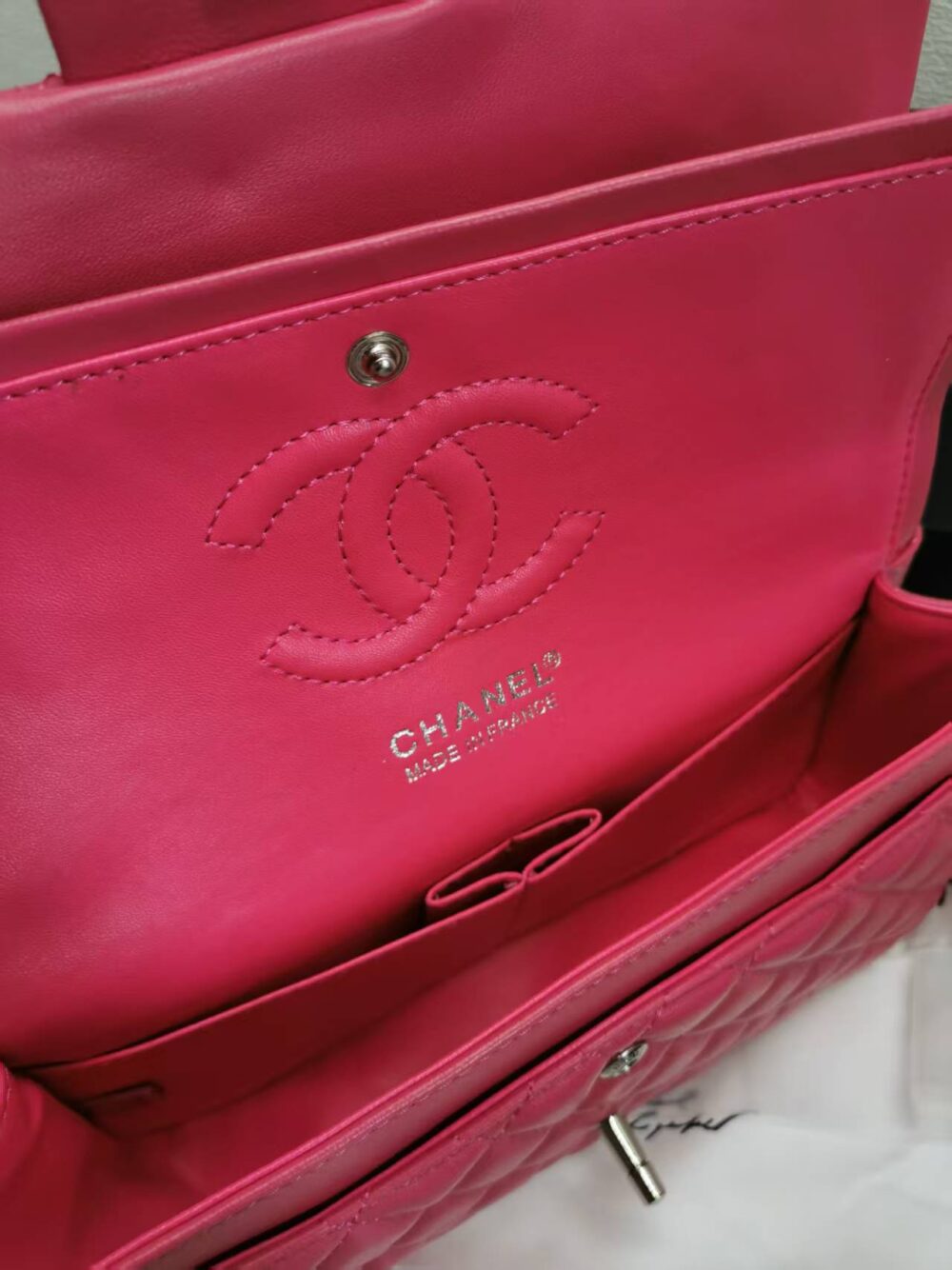 CHANEL CLASSIC MEDIUM FLAP BAG WITH SILVER HARDWARE DARK PINK 25CM - Image 7