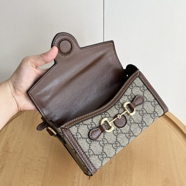 GUCCI HORSEBIT 1955 MINI BAG ‎BEIGE AND DARK BROWN GG SUPREME 18CM ‎699296 92TCG 8563 - Image 8