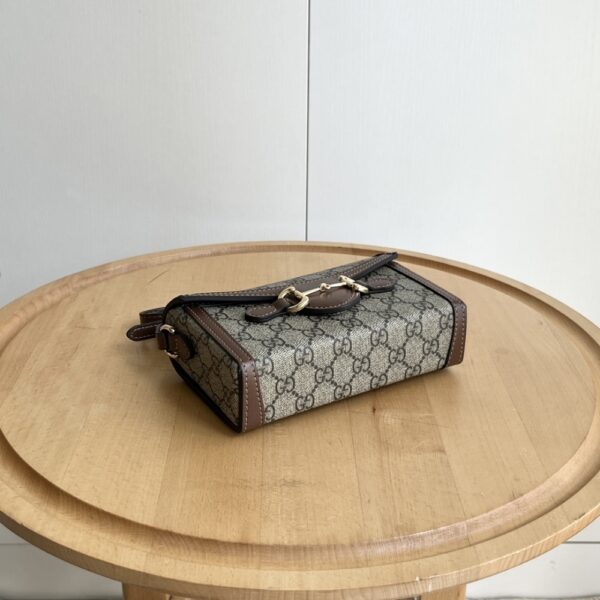 GUCCI HORSEBIT 1955 MINI BAG ‎BEIGE AND DARK BROWN GG SUPREME 18CM ‎699296 92TCG 8563 - Image 7