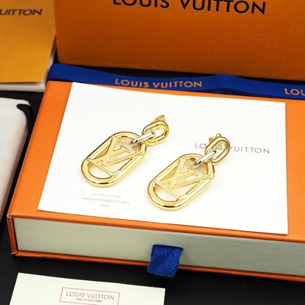LOUIS VUITTON EVERYDAY CHAIN LV EARRINGS GOLD AND SILVER - Image 3