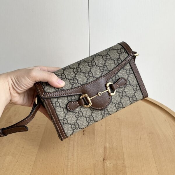 GUCCI HORSEBIT 1955 MINI BAG ‎BEIGE AND DARK BROWN GG SUPREME 18CM ‎699296 92TCG 8563 - Image 6