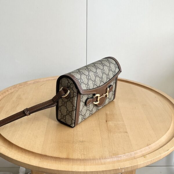 GUCCI HORSEBIT 1955 MINI BAG ‎BEIGE AND DARK BROWN GG SUPREME 18CM ‎699296 92TCG 8563 - Image 3