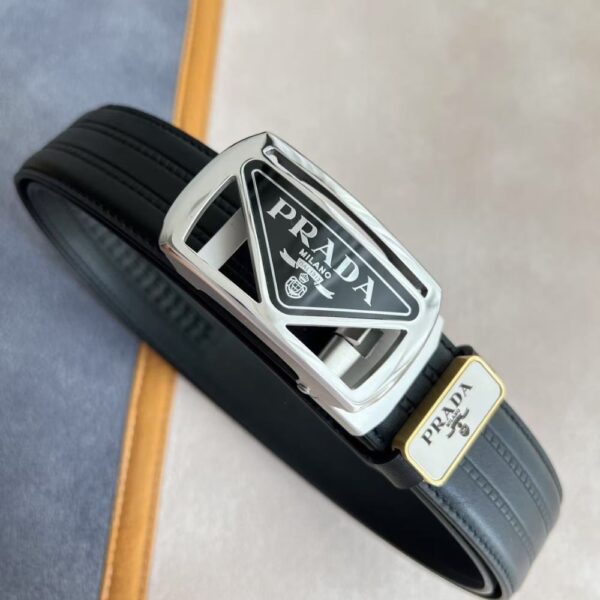 PRADA SAFFIANO LEATHER BELT SILVER HARDWARE IN BLACK - Image 2