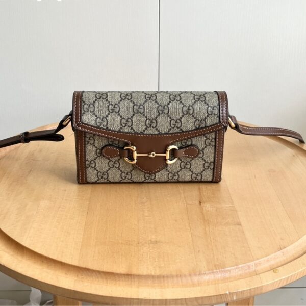 GUCCI HORSEBIT 1955 MINI BAG ‎BEIGE AND DARK BROWN GG SUPREME 18CM ‎699296 92TCG 8563 - Image 2