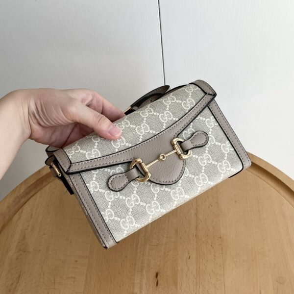 GUCCI HORSEBIT 1955 MINI BAG ‎BEIGE AND WHITE GG SUPREME 18CM ‎‎699296 UULBG 9683 - Image 7