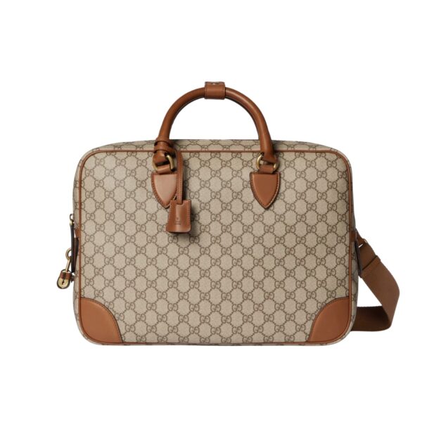 GUCCI GG EMBLEM MEDIUM BRIEFCASE BEIGE AND DARK BROWN 40CM 821149 FAED3 9786