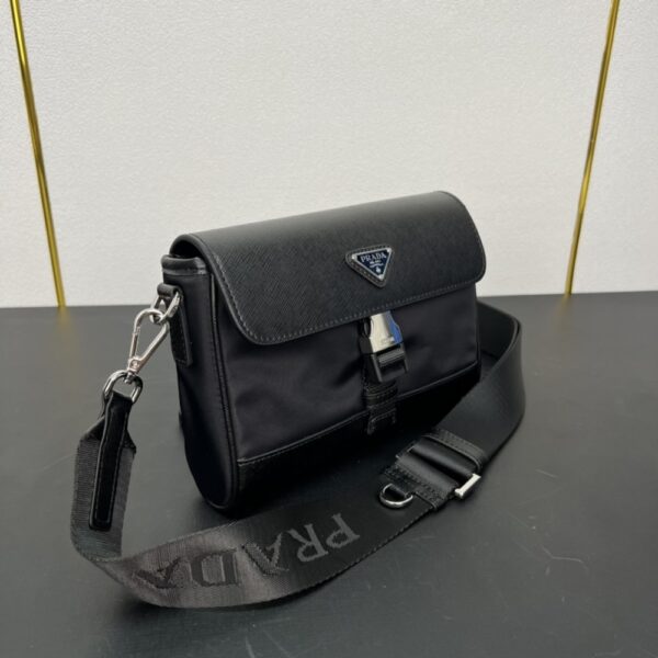 PRADA RE NYLON AND SAFFIANO SHOULDER BAG BLACK 20CM 2VD053 2DMH F0002 V OOO - Image 3