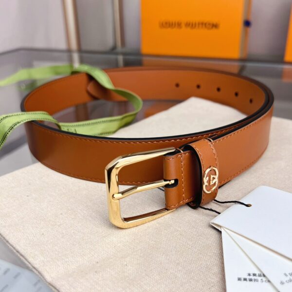GUCCI BROWN BELT WITH SQUARE BUCKLE AND INTERLOCKING G GOLD MEATL 35MM - Image 7