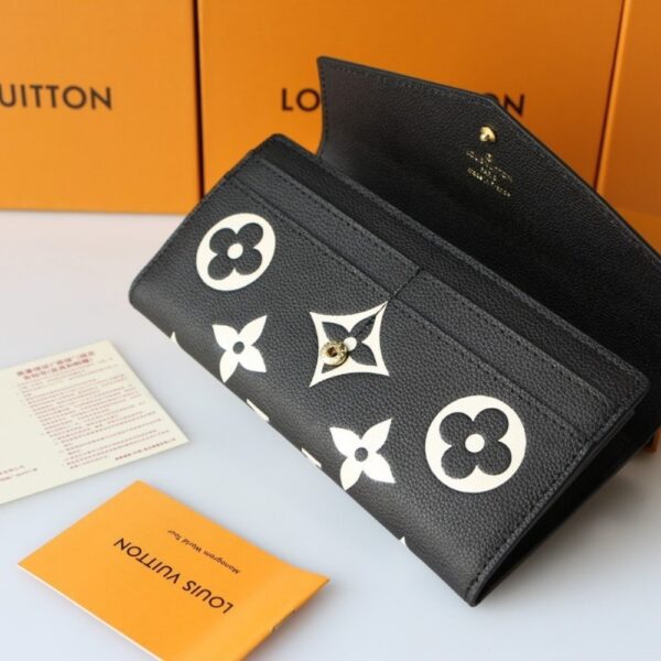 LOUIS VUITTON SARAH WALLET BICOLOR MONOGRAM EMPREINTE BLACK AND BEIGE 19CM M80496 - Image 5