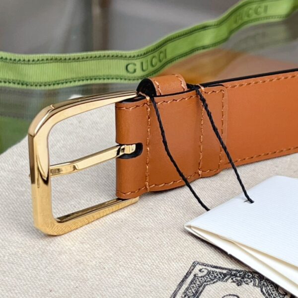 GUCCI BROWN BELT WITH SQUARE BUCKLE AND INTERLOCKING G GOLD MEATL 35MM - Image 5