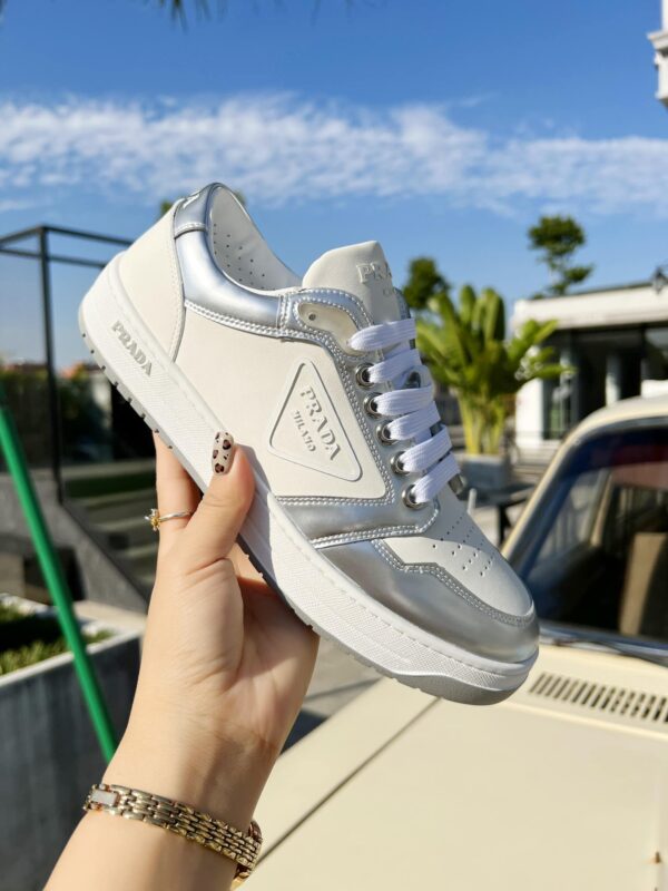 PRADA DISTRICT PERFORATED LEATHER SNEAKERS SLIVER - Image 2