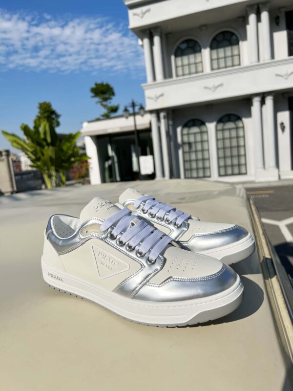 PRADA DISTRICT PERFORATED LEATHER SNEAKERS SLIVER - Image 3