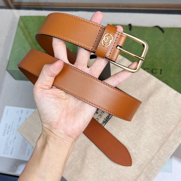 GUCCI BROWN BELT WITH SQUARE BUCKLE AND INTERLOCKING G GOLD MEATL 35MM - Image 6