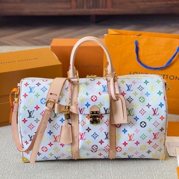 LOUIS VUITTON X TAKASHI MURAKAMI KEEPALL BANDOULIÈRE 45 BAG MULTICOLORE BLANC 45CM M13742 - Image 2