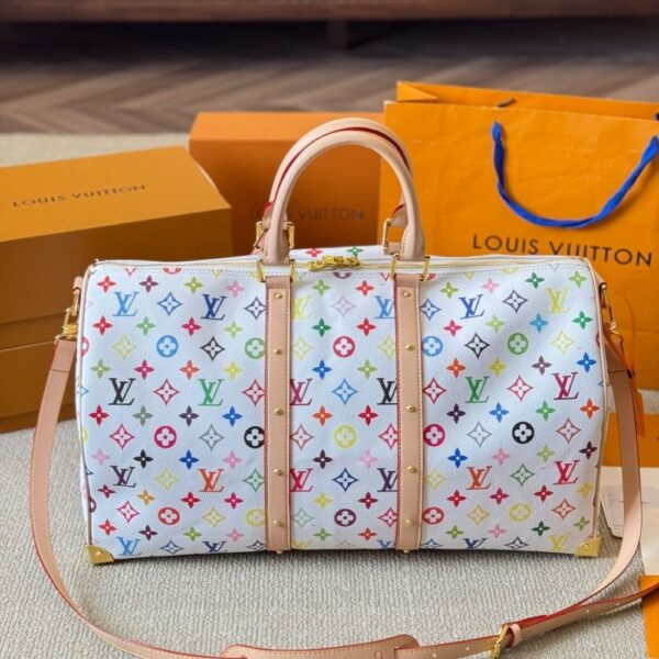 LOUIS VUITTON X TAKASHI MURAKAMI KEEPALL BANDOULIÈRE 45 BAG MULTICOLORE BLANC 45CM M13742 - Image 5