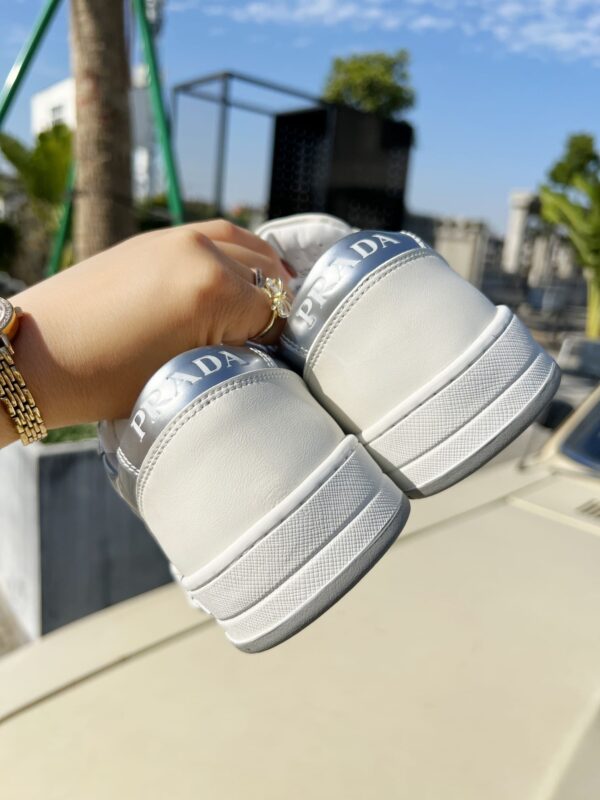 PRADA DISTRICT PERFORATED LEATHER SNEAKERS SLIVER - Image 4