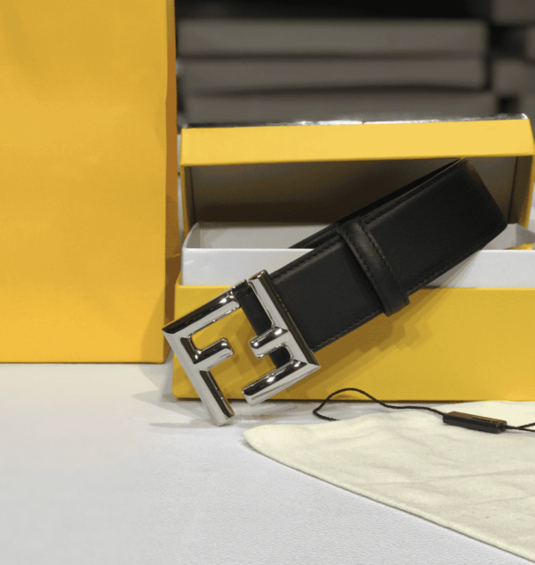 FENDI BLACK LEATHER BELT WITH FF SILVER BUCKLE 40MM - Image 2