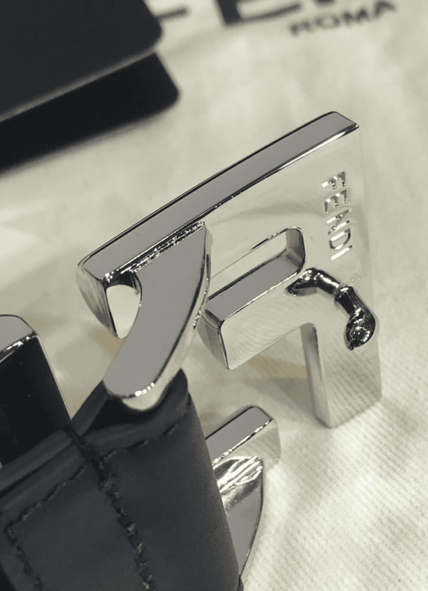 FENDI BLACK LEATHER BELT WITH FF SILVER BUCKLE 40MM - Image 3