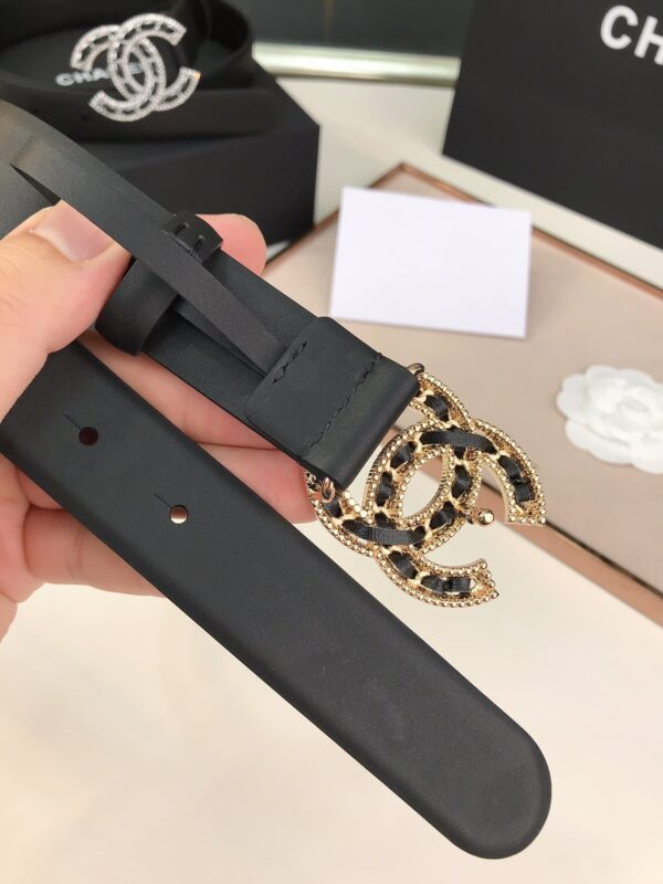 CHANEL CC LOGO LEATHER BELT BLACK 28MM - Image 6