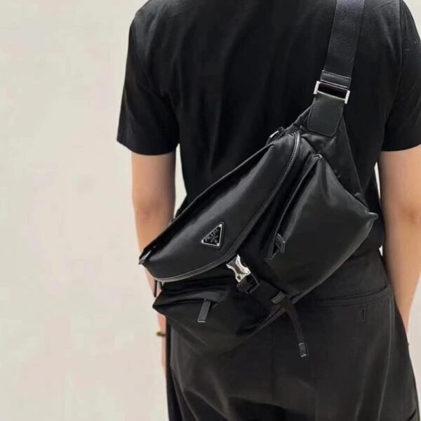 PRADA RE NYLON AND LEATHER SHOULDER BAG BLACK 28CM 2VH175 2DW3 F0002 V OOO - Image 6
