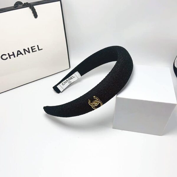 CHANEL CC TWEED HEADBAND WITH GOLD HARDWARE BLACK - Image 2