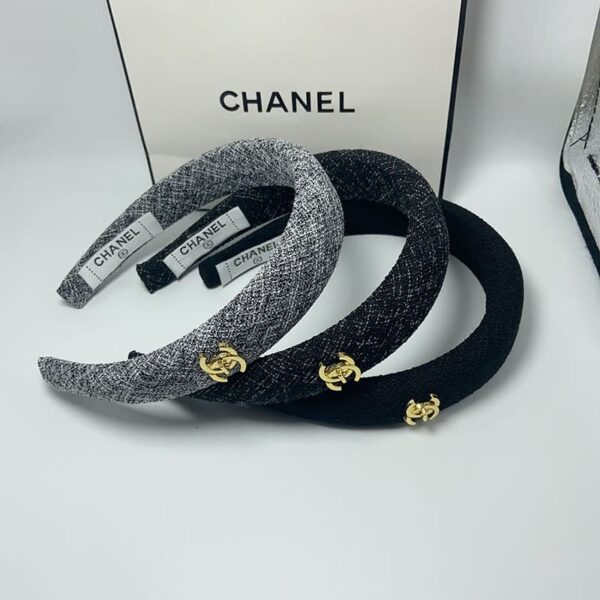 CHANEL CC TWEED HEADBAND WITH GOLD HARDWARE BLACK - Image 3