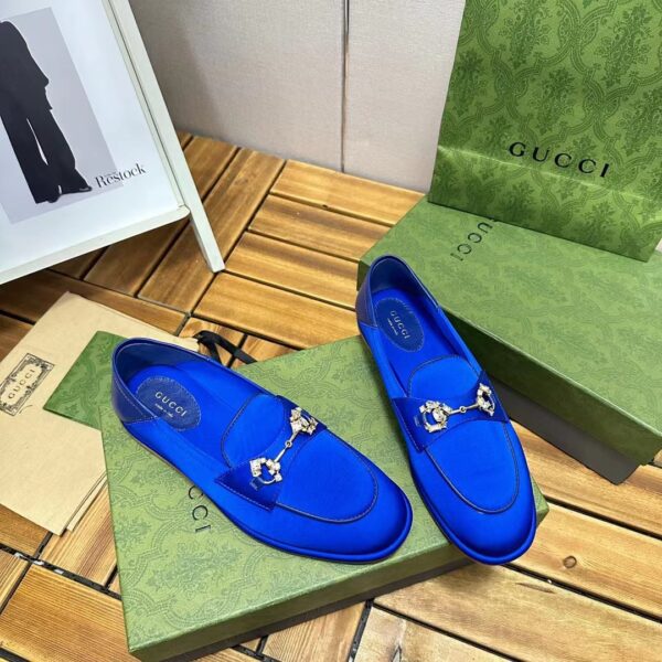 GUCCI HORSEBIT LOAFER WITH CRYSTALS BLUE SATIN 759780 KND90 4380 - Image 3