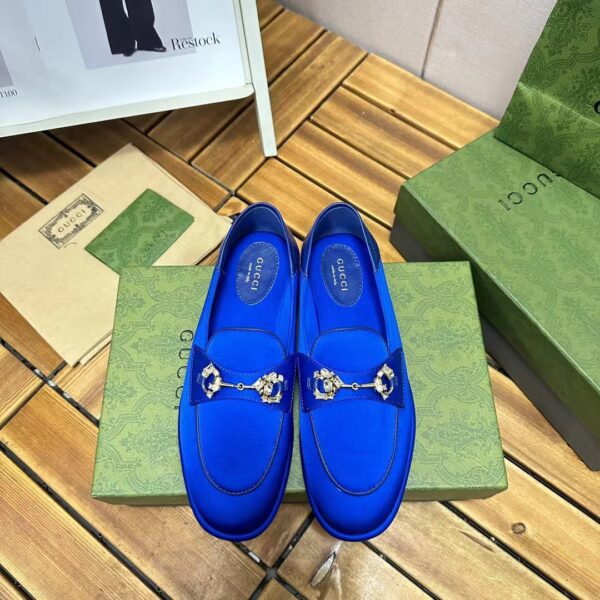 GUCCI HORSEBIT LOAFER WITH CRYSTALS BLUE SATIN 759780 KND90 4380 - Image 5