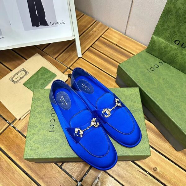 GUCCI HORSEBIT LOAFER WITH CRYSTALS BLUE SATIN 759780 KND90 4380 - Image 7